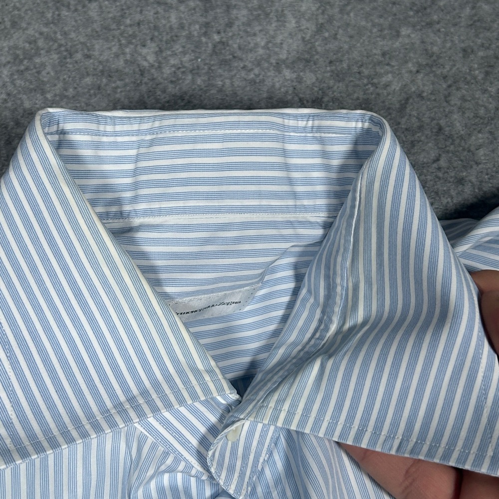Ermenegildo Zegna Dress Shirt Men 16 Large Blue White Striped Luxury button down - Picture 4 of 16